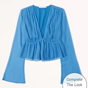 Long-Sleeve Babydoll Plunge Sheer Top